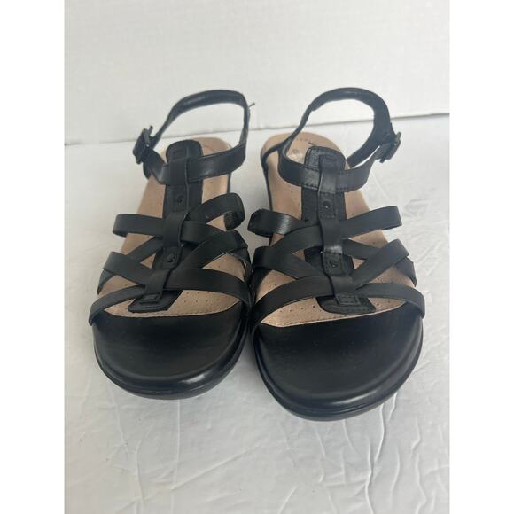 Clarks Collection Loomis Katey Black Leather Strappy Low Heel Comfort Sandals 8 - Picture 4 of 12